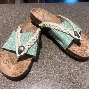 Muk Luk Elaine Thong Sandal in Mint Green White Terra Turf - Size 10